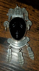 Taxco Mexiko 925 Sterling Silber schwarzer Onyx Azteken/Maya Maske Anhänger - Bild 1 von 4