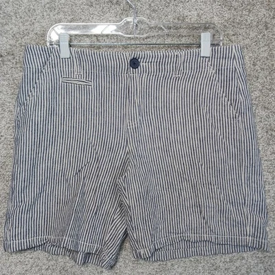 Pantalones Cortos Maurices Para Mujer 11/12 Azul Blanco Rayas Mezcla de Lino Informales Bolsillo Verano Foto 1 de 4