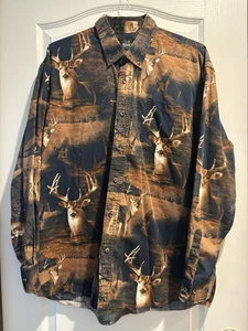 RedHead Mens XL Deer Buck Graphic Camo Hunter Button Up Shirt Vintage - Picture 1 of 7