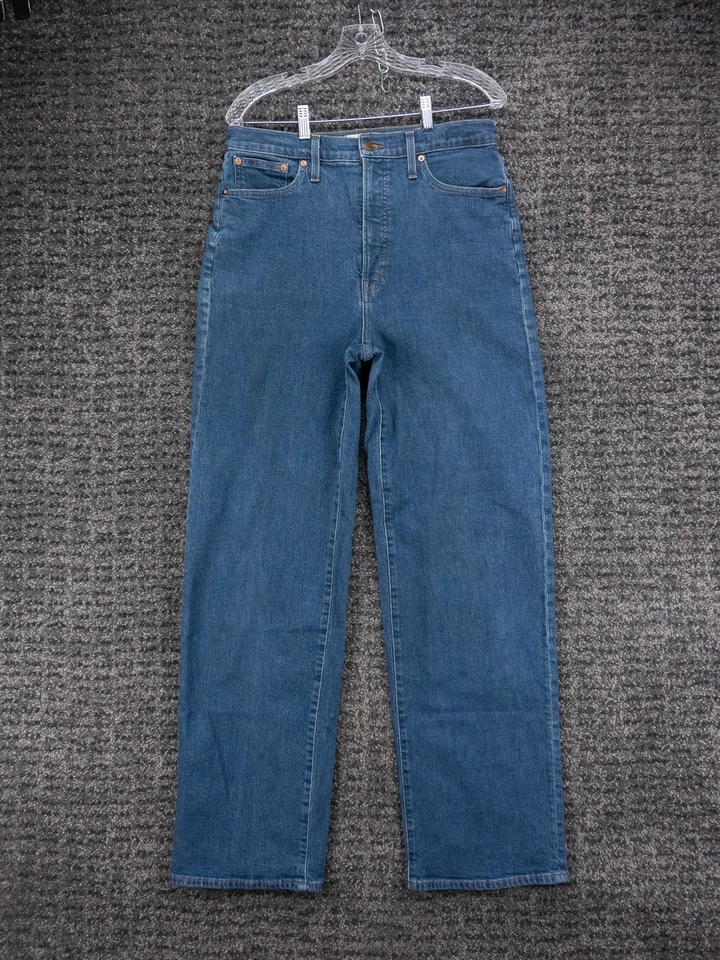 Женские джинсы Madewell 30T фактические 32x33 синие идеальные винтажные широкие штанины джинсовая ткань - Изображение 1 из 4