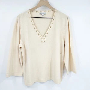 St. John Sport Light Peach Nautical Santana Knit Preppy Sweater L *Stains* - Picture 1 of 9