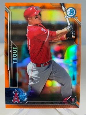 2016 Bowman Chrome 'Orange Refractor' Mike Trout #1 serial'd 01/25 - Image 1 of 3