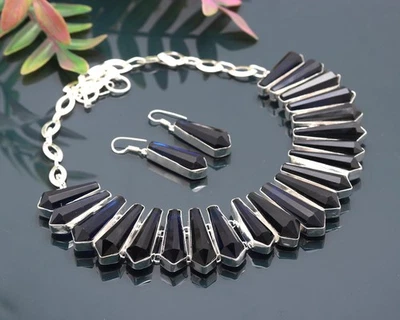 Iolite Pencil Gemstone Ethnic 925 Sterling Silver Jewelry Necklace+Earring VJ 30 - Image 1 of 4