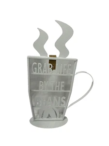 Café Hogar Cocina Decoración Metal GRAB LIFE BY THE BEANS Blanco - Imagen 1 de 3