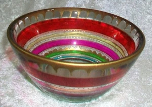 Pier 1 Imports handbemalt bunte Streifen Kunst Glas Süßigkeiten Nüsse Servierschale - Bild 1 von 12