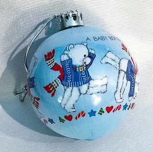 Hallmark 1983 Baby Baby’s Boy’s FIRST CHRISTMAS Satin Keepsake Ornament Bears - Picture 1 of 9