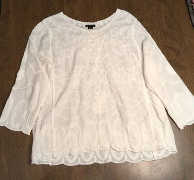 Anthropologie Bordado ND PEQUEÑO Blanco Transparente Top Playa Costal Vaquera BOHO Foto 1 de 4