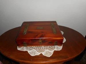 Vintage CEDAR JEWELRY/TRINKET BOX / HINGED BRASS ACCENTS/12.5" X 10.5"/3" - Picture 1 of 10
