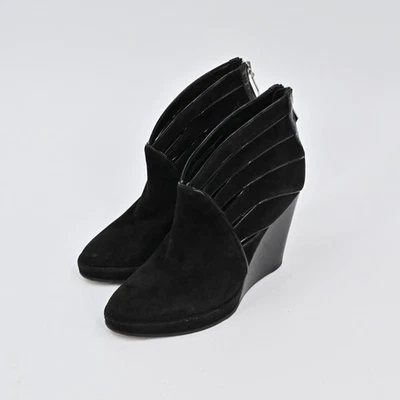 Donald Pliner Womens Wedge Ankle Boots Size 6B Black Suede Patent Leather Modern - Image 1 of 4