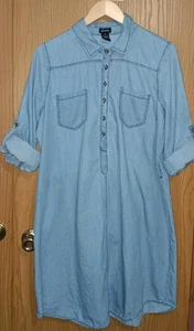 Justify Abito Denim Donna Taglia 1X Parziale Bottoni Blu Denim Jeans Rotolato... - Foto 1 di 8