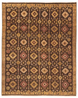 Traditional Hand-Knotted Geometric Carpet 7'8" x 9'7" Oriental Wool Area Rug - Image 1 of 4