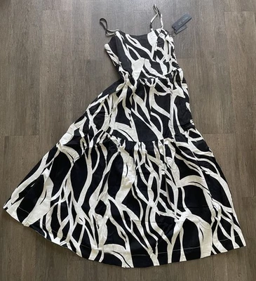 NWT Rachel Zoe Black & White Midi Dress Linen Blend With Pockets Size Small - Image 1 of 4