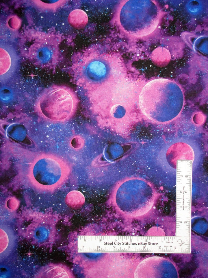 Space Fabric Stars Planets Purple Digital Cotton Timeless Treasures CD8905 Yard - Image 1 of 1