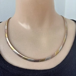 Milor Tri Color Sterling Silver Necklace Made Italy Quite Luxury Vtg 20 Grams - Picture 1 of 7