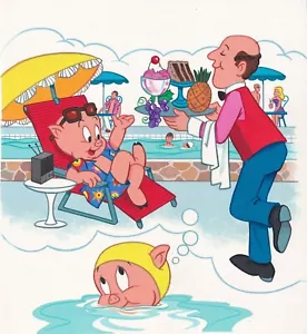 Original Porky Pig book illustration painting artwork cartoon vintage #5  - Picture 1 of 3
