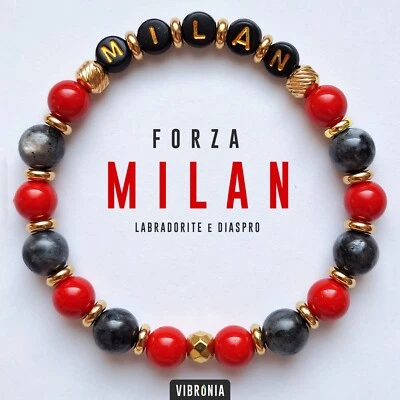 Bracciale MILAN ❤️🖤 Pietre Naturali - Braccialetto Perle Squadra Calcio Uomo - Immagine 1 di 4