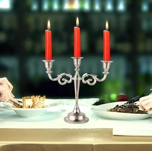 3 Arm Silver Gothic Candelabra Metal Candlestick Candle Holders for Decorations - Picture 1 of 11