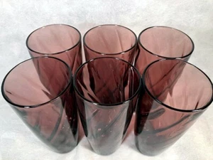 6 Vintage MOROCCAN Purple AMETHYST Drinking TALL Glass TUMBLER Optic SWIRL Set - Picture 1 of 3