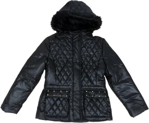 S. Rothschild Studded Puffer Jacket with Faux-Fur Trim, Girls Small 7-8 Black - Picture 1 of 9
