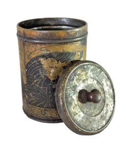ANTICA LATTA DA TÈ ANNI '30 NERA E ORO CON COPERCHIO - Foto 1 di 4