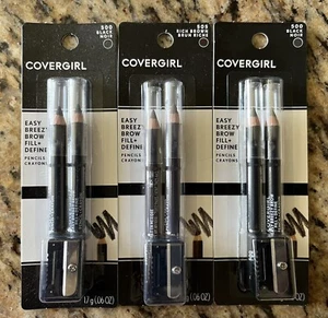 3 ~ CoverGirl Easy Breezy Brow Fill + Define Pencil Crayons #500/505 Black/Brown - Picture 1 of 1