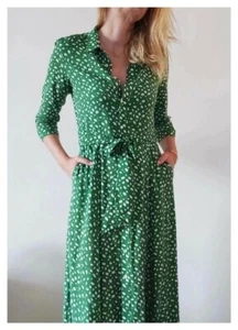 ZARA RARE MARILYN LONG POLKA DOT PRINTED SHIRT DRESS GREEN WHITE MEDIUM/ SMALL - Bild 1 von 24