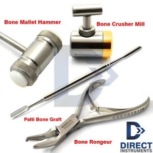 Dental Bone Graft Instruments Set Bone Crusher Mill Mallet Bone Rongeur Forceps - Picture 1 of 10