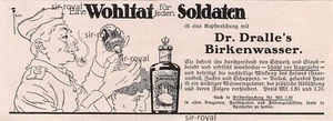 Dr Dralle Birkenwasser - Königin Elisabeth Garde - 1915 - Histo. Werbung ~19x7cm - Bild 1 von 1