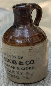 VTG HIRSCH BROS VINEGAR & CIDER LOUISVILLE KY PITTSBURGH PA MINI STONEWARE JUG - Picture 1 of 13
