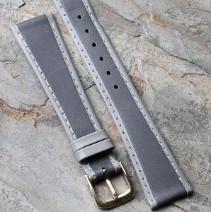 Graues europäisches konisches Echtleder Vintage Uhrenarmband 18mm NOS 60er/70er Jahre - Bild 1 von 3