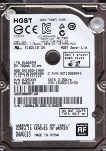 HTS541010A9E680 pn: 0J26333 mlc: DA5218 China 2013 1TB 2.5" SATA HDD A18-19 - Picture 1 of 2