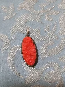 pendentif art déco, en verre coulé, orange floral, serti de bronze argenté - Imagen 1 de 3