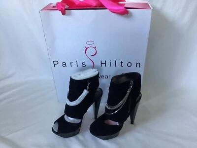 NEW In Box Paris Hilton Sultry Women’s Black Leather High Heels Size 7 Med - Image 1 of 4
