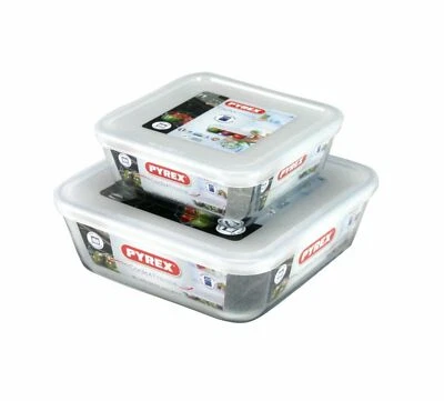 Pyrex 2 Piece Cook & Freeze Square Glass Container Dishes With Lids 0.85L-2L - Image 1 of 4