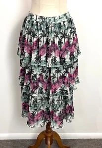 NEW ASOS Petite Womens Maxi Skirt 6 White Pink Palm Trees Tiered Evening Formal - Bild 1 von 9