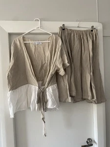 mantaikotai Blouse And Skirt set Brown Linen Size XL  - Picture 1 of 4