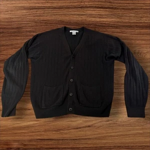 Geoffrey Beene Herren schwarz gerippte Strickjacke Pullover L/G Knopfleiste Taschen - Bild 1 von 7