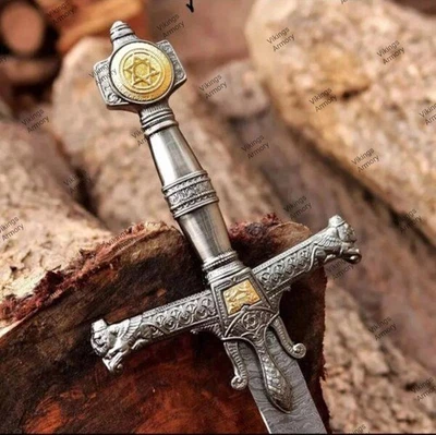 Espada vikinga de acero Damasco forjada a mano espada medieval con funda regalo Foto 1 de 4