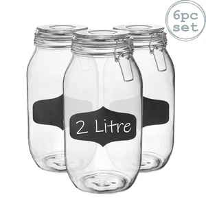 Glass Storage Jars Airtight Clip Top Lid Food Preserve Preserving Jar 2 Litre x6 - Picture 1 of 27