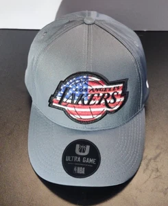 Ultra Game Los Angeles Lakers Hat Cap Adult Fitted One Size Gray USA Flag Logo - Picture 1 of 11