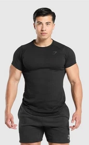 Gymshark Mens Black Short Sleeve Spell Out Logo Muscle Fit T Shirt A1A6C Size XS - Picture 1 of 3