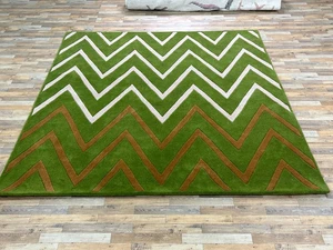 "Modern Green Chevron Area Rug 8x10 Hand-Tufted Wool Carpet Living Room Décor" - Picture 1 of 5