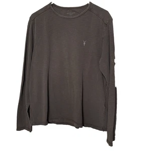T-shirt girocollo manica lunga AllSaints Clash marrone 100% cotone waffle taglia M - Foto 1 di 9