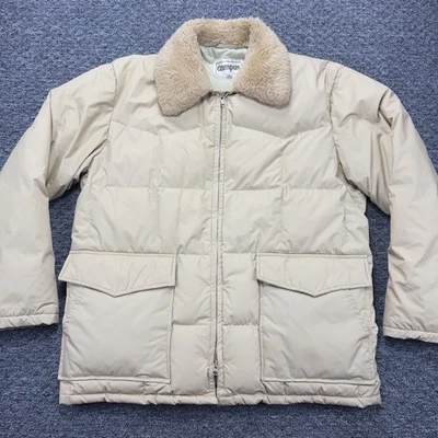VTG Campus Down Puffer Jacket Adult Large Beige Faux Fur Collar Rugged Country - Image 1 of 4