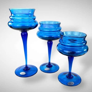 Colony Italy Blue Glass Compotes Set of 3 MCM Decor Peacock Blue PD Imports - Picture 1 of 9