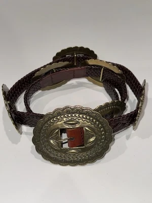 RALPH LAUREN 37”-40” S/M Gold Brass Concho Brown Braided Leather Belt Woven - Image 1 of 4