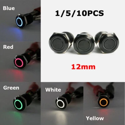 12mm Mini Metal Momentary Switch 12V LED Round Push Button Black With/out Wire - Image 1 of 4
