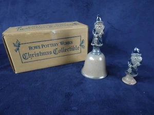 Rowe Pottery Works blau salzglasiert Weihnachtsmann Weihnachtsglocke und Ornamentbox - Bild 1 von 11
