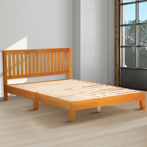 Wood Platform Bed Frame W/ Headboard/ Full Size Solid Wood Foundation/Wood Slats - Picture 1 of 12