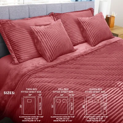 LETOM Flannel Warm & Cozy 6 PC Bedding Set, Duvet Cover/Comforter, Ribbed Velvet - Image 1 of 4